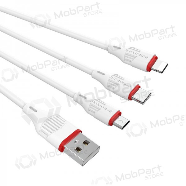USB cable Borofone BX17 3in1 microUSB-Lightning-Type-C (blanco)