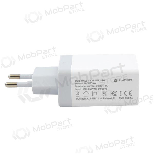 Cargador Platinet QuickCharge 3xUSB (15W 3A) (blanco)