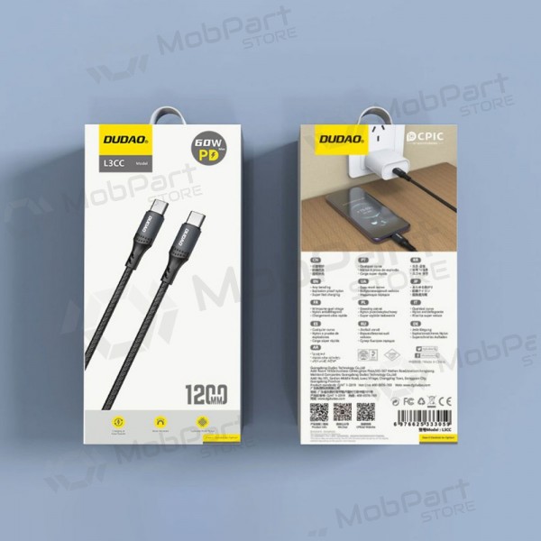 Cable USB-C Dudao L3CC USB-C a USB-C 1.2 m 60 W negro