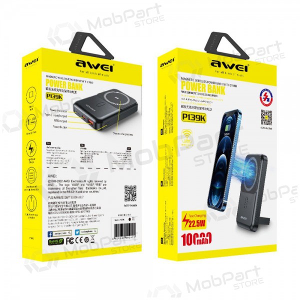 Batería externa Power Bank Awei P139K 22.5W Magnetic Wireless 10000mAh negra