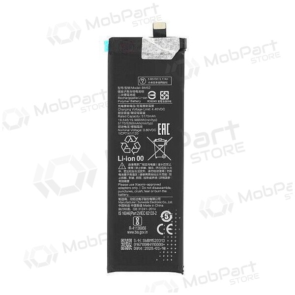 Xiaomi Mi Note 10, Mi Note 10 Lite, Mi Note 10 Pro, CC9 Pro bateria, akumuliatorius (BM52) Xiaomi Mi Note 10, Mi Note 10 Lite, Mi Note 10 Pro, CC9 Pro bateria, akumuliatorius (BM52)