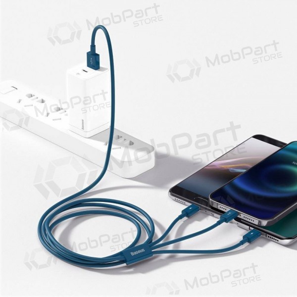 Cable USB Baseus Superior USB - microUSB+Lightning+Type-C 100W 1.5m (azul) CAMLTYS-03