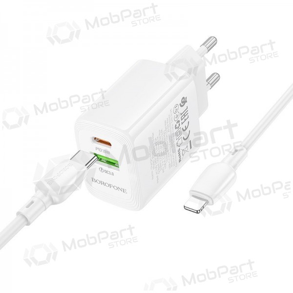 Cargador de teléfono Borofone BN27 20 W USB-C + USB-A con cable Lightning 1 m blanco