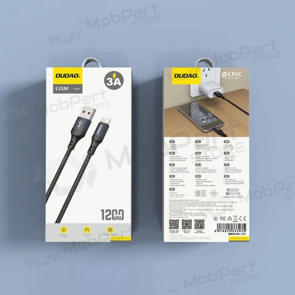 Cable Micro USB Dudao L3SM USB-A a Micro USB 1.2 m 3 A negro