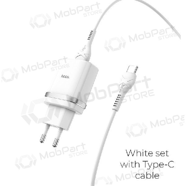 Cargador HOCO C12Q Smart USB + type-C cable (QC3.0) (blanco)