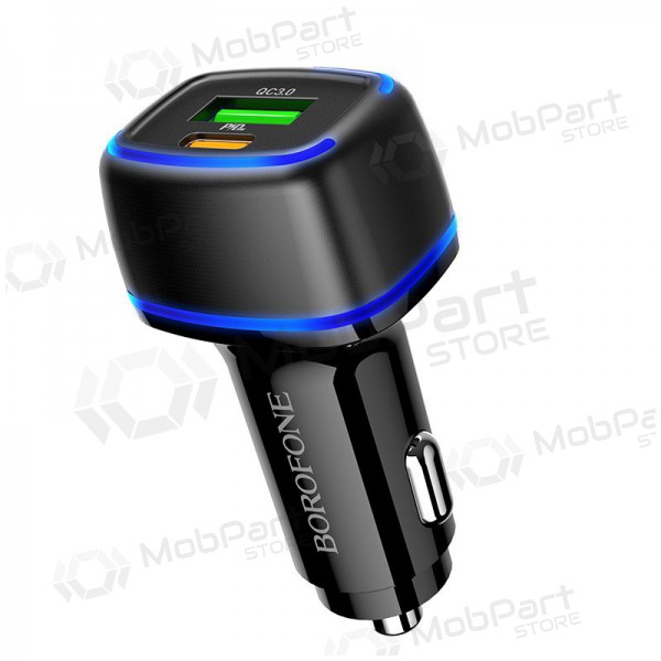 Cargador automobilinis Borofone BZ14A PD20W+QC3.0 x 2 USB (Type-C to Lightning) (negro)