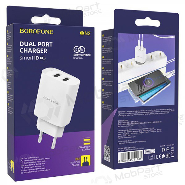 Cargador Borofone BN2 2xUSB 2.1A (blanco)