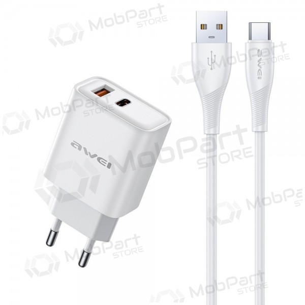 Cargador Awei PD81T-EU USB-A/USB-C + USB to USB-C cable blanco