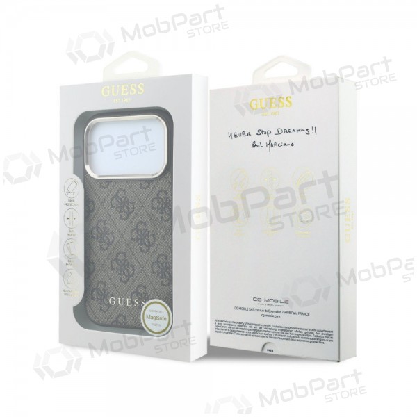 Funda para Apple iPhone 18 Pro - Guess PU Leather 4G Gold Frame MagSafe (marrón)
