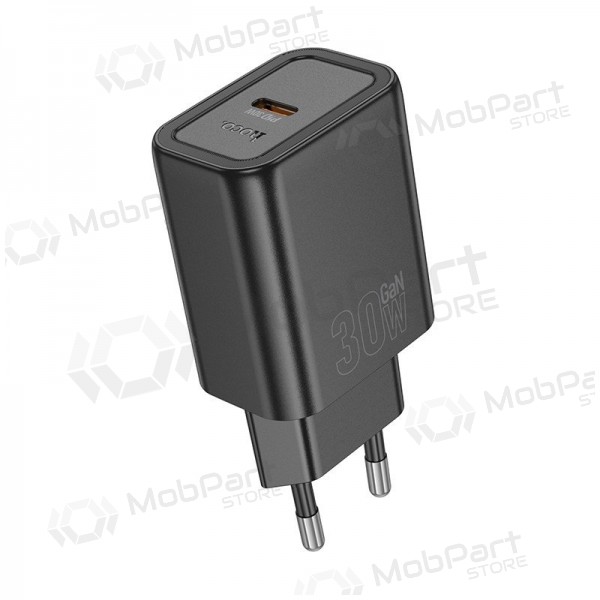 Cargador de teléfono Hoco N63 30 W GaN USB-C + USB-A negro