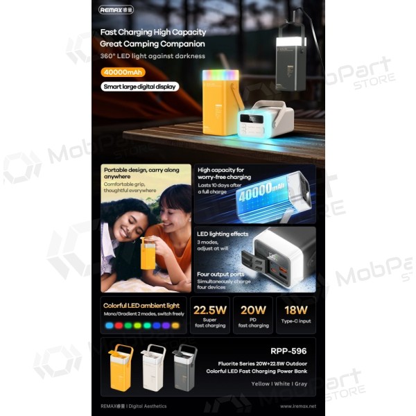 Batería externa Power Bank Remax RPP-596 22.5W 40000mAh gris