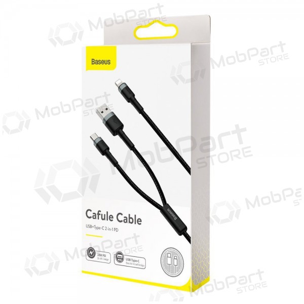 USB cable Baseus Cafule 2in1 Type-C Lightning 20w 1.2m (gris-negro) CATKLF-BG1