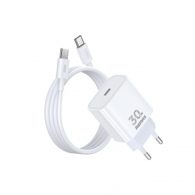 Cargador de teléfono Remax RP-U71 30 W GaN USB-C con cable USB-C de 1 m blanco
