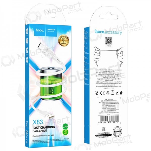 Cable micro USB Hoco X83 USB-A a micro USB 1 m blanco