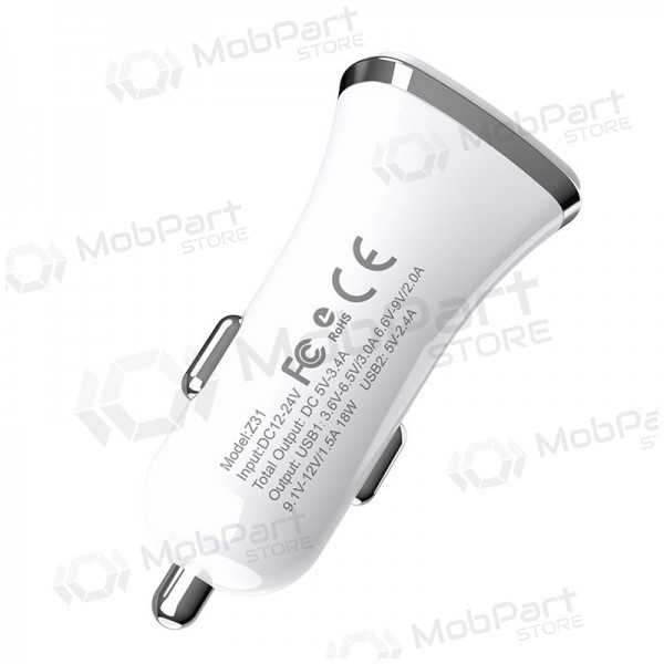 Cargador automobilinis Hoco Z31 Quick Charge 3.0 (3.4A) x 2 USB (blanco)