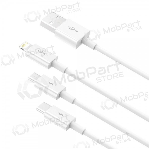 Cable Baseus Superior USB - microUSB+Lightning+Type-C 3.5A 1.5m (blanco) CAMLTYS-02 Cable Baseus Superior USB - microUSB+Lightning+Type-C 3.5A 1.5m (blanco) CAMLTYS-02