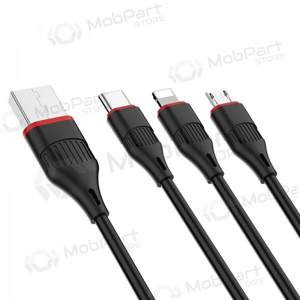 USB cable Borofone BX17 3in1 microUSB-Lightning-Type-C 1.0m (negro)
