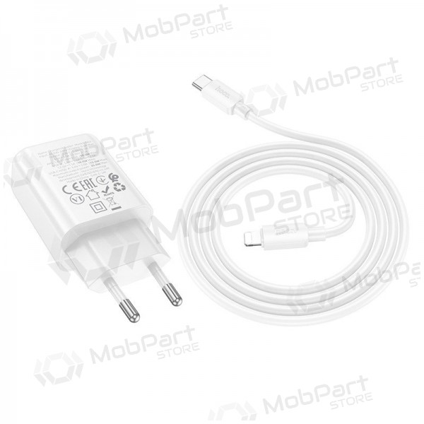 Cargador de teléfono Hoco N63 30 W GaN USB-C + USB-A con cable Lightning de 1 m blanco
