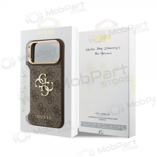 Funda Apple iPhone 18 Pro Max - Guess PU Leather 4G Metal Logo Gold Frame (marrón)
