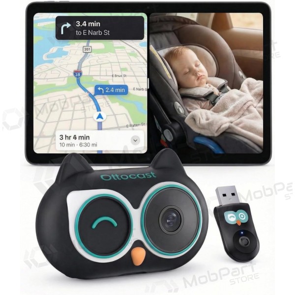 Adaptador inalámbrico CarPlay Ottocast Cabin Care CA520-T con función de niñera móvil negro