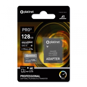 Tarjeta de memoria Platinet MicroSD 128GB (class10 UHS-III 90MB/S) + SD Adaptador