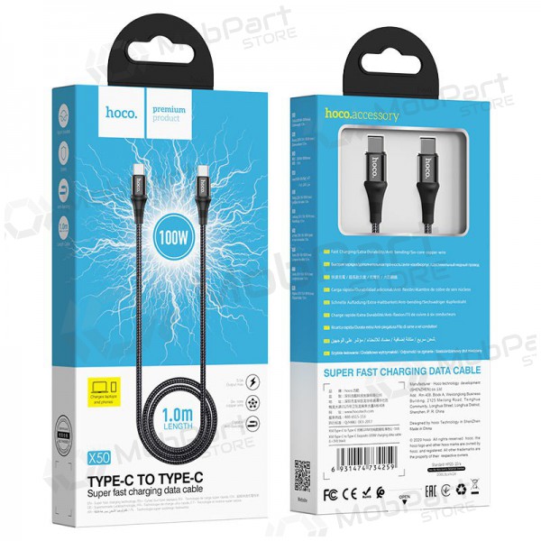 Cable USB Hoco X50 Exquisito Tipo-C - Tipo-C 100W 1.0m (negro)