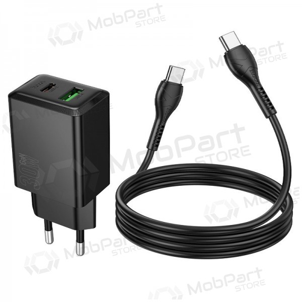 Cargador de teléfono Hoco N71 30 W GaN USB-C + USB-A con cable USB-C de 1 m negro