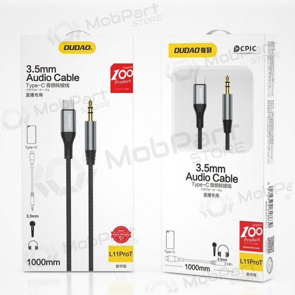Cable de audio Dudao L11ProT USB-C a 3.5 mm 1 m negro