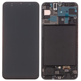 Ekranas Samsung A505 A50 2019 su lietimui jautriu stikliuku y rėmeliu Black OLED (real size)