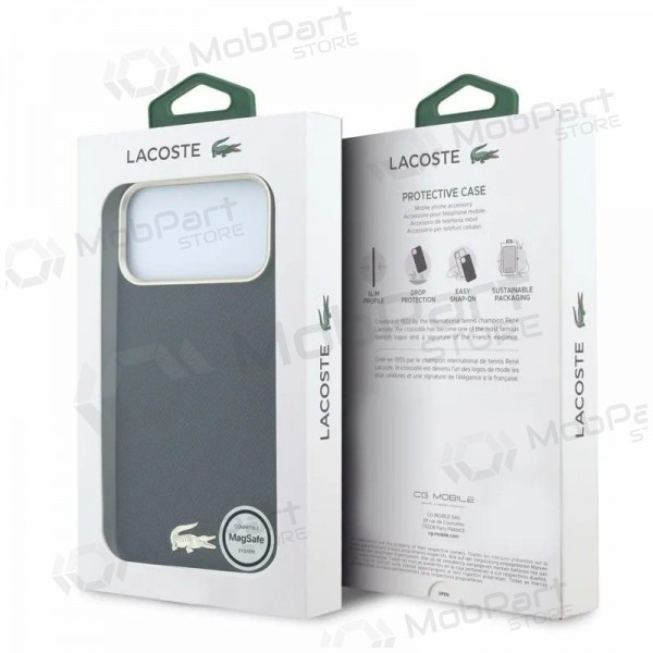 Funda para Apple iPhone 18 Pro - Lacoste PU Leather Champs Elysees Gold Logo MagSafe (negra)
