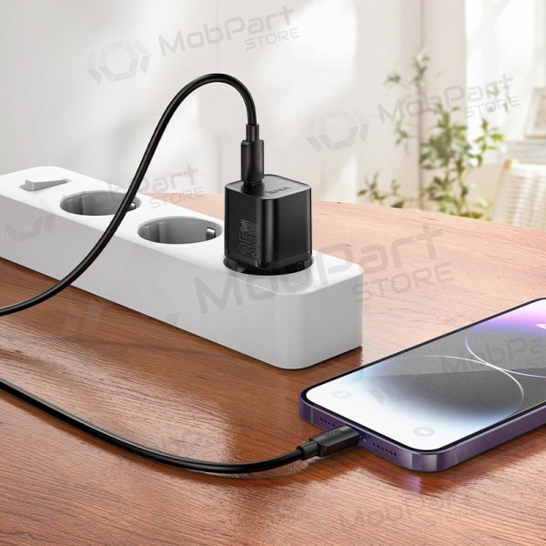 Cargador de teléfono Hoco N66 35 W GaN USB-C + USB-A con cable Lightning de 1 m blanco