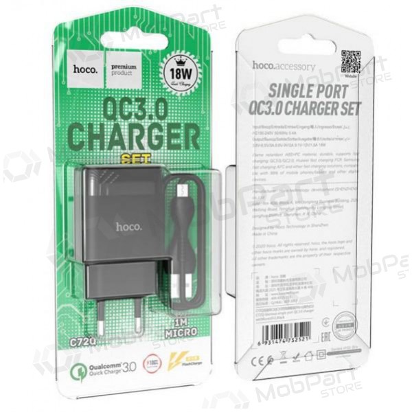 Cargador HOCO C72Q Glorious USB + microUSB cable (QC3.0) (negro)