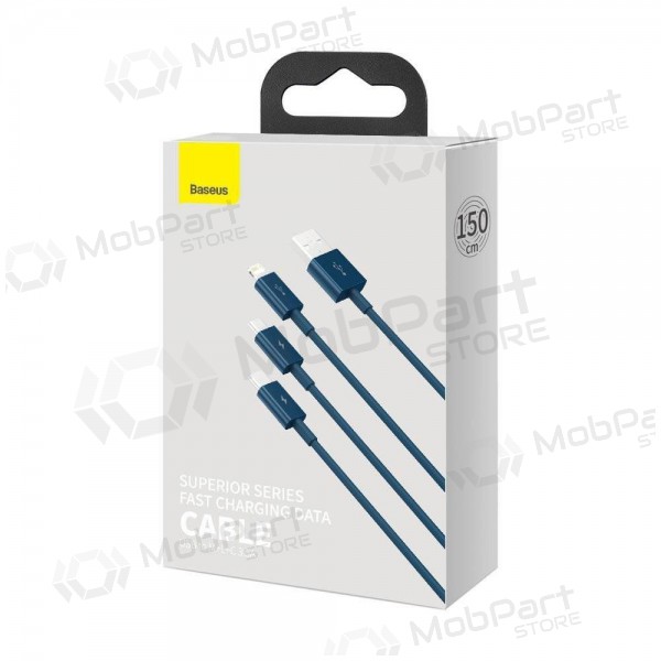 Cable USB Baseus Superior USB - microUSB+Lightning+Type-C 100W 1.5m (azul) CAMLTYS-03