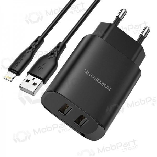 Cargador Borofone BN2 2xUSB 2.1A + Lightning (negro)