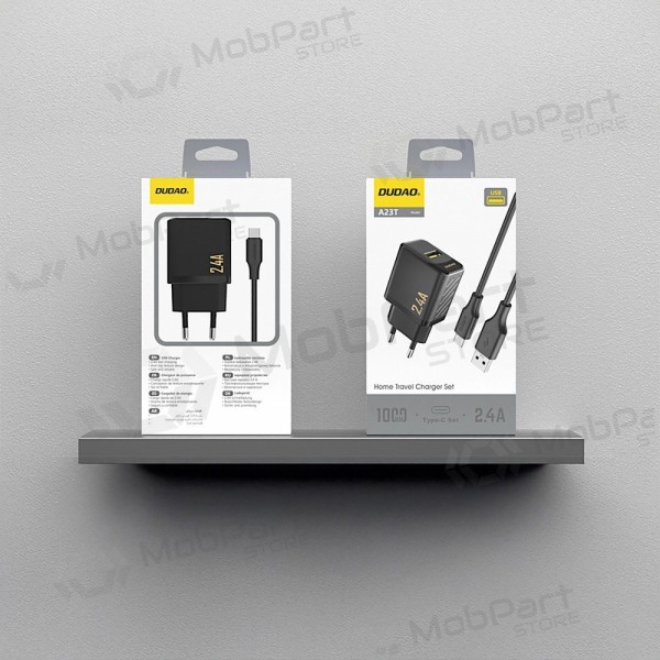 Cargador de teléfono Dudao A23T 12 W USB-A con cable USB-C 1 m negro