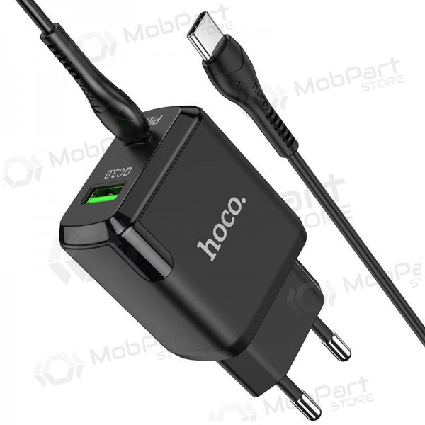 Cargador Hoco N5 USB Quick Charge 3.0 + PD 20W (3.1A) + Type-C-Type-C (negro)