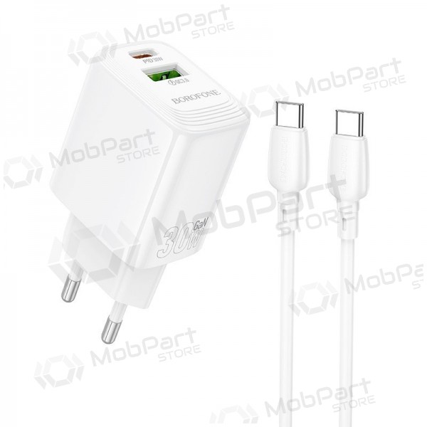 Cargador de teléfono Borofone BN29 30 W USB-C + USB-A con cable USB-C de 1 m blanco