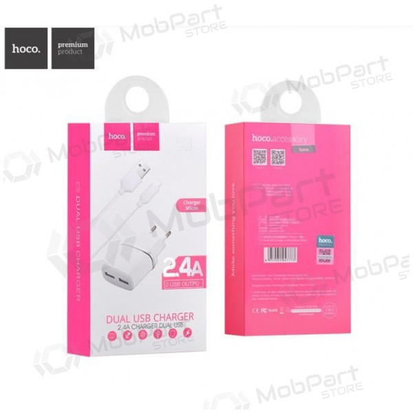 Cargador HOCO C12 Smart Dual USB + microUSB cable (2.4A) (blanco)