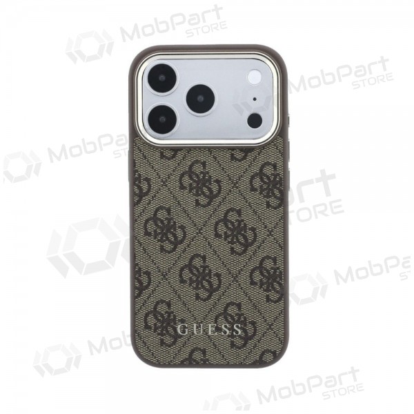 Funda para Apple iPhone 18 Pro - Guess PU Leather 4G Gold Frame MagSafe (marrón)