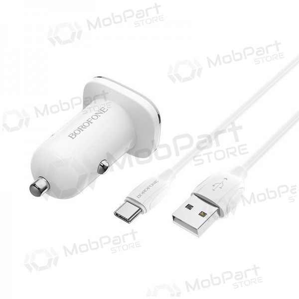 Cargador automobilinis Borofone BZ12A Quick Charge 3.0 + Type-C (blanco)