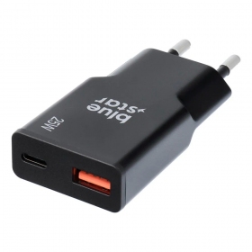 Cargador de teléfono Blue Star Slim 25 W GaN USB-C + USB-A negro