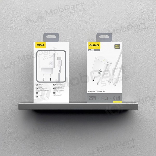 Cargador Dudao A27C GaN 25W USB-C + cable USB-C a USB-C 1.0m blanco