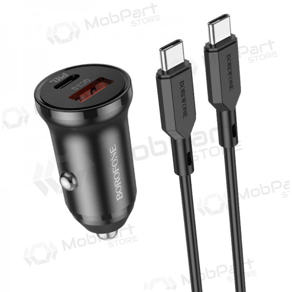 Cargador automobilinis Borofone BZ18A USB-A/Type-C PD20W+QC3.0 + Type-C (negro)