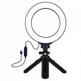 LED žiedinė lámpara 16cm, su trikoju stovu 12-14.5cm, USB