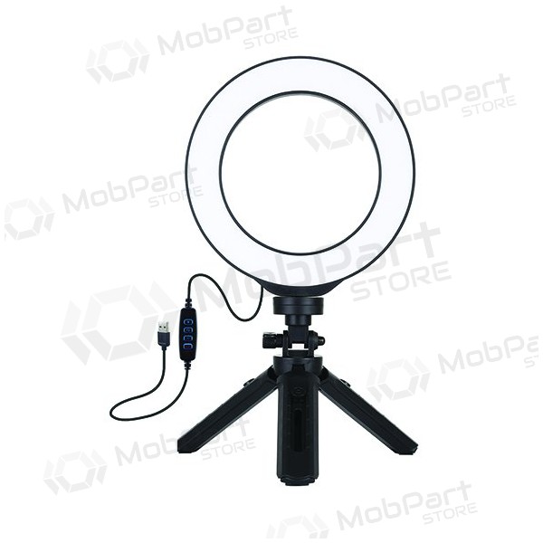 LED žiedinė lámpara 16cm, su trikoju stovu 12-14.5cm, USB
