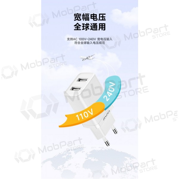 Cargador Awei C15T-EU 2xUSB-A 10W + USB to USB-C cable blanco