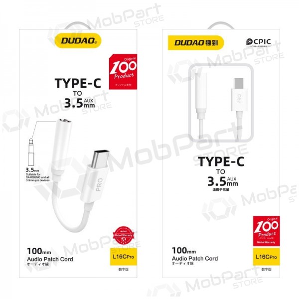 Adaptador de audio Dudao L16CPro USB-C a 3.5 mm blanco