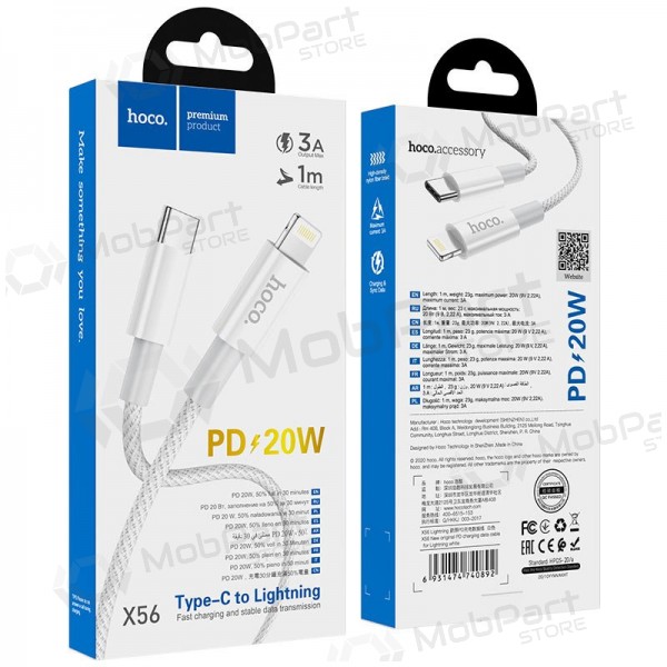 Cable Lightning Hoco X56 USB-C a Lightning 1 m PD blanco