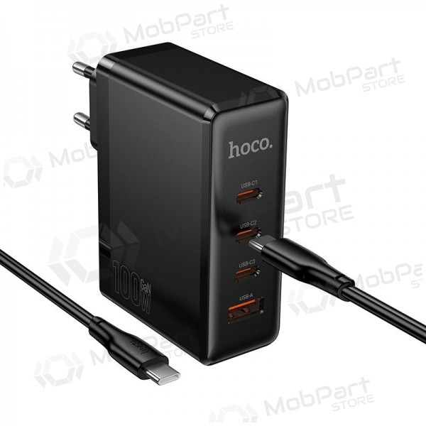 Cargador de red Hoco N85 100 W 3x USB-C + USB-A con cable USB-C de 2 m negro