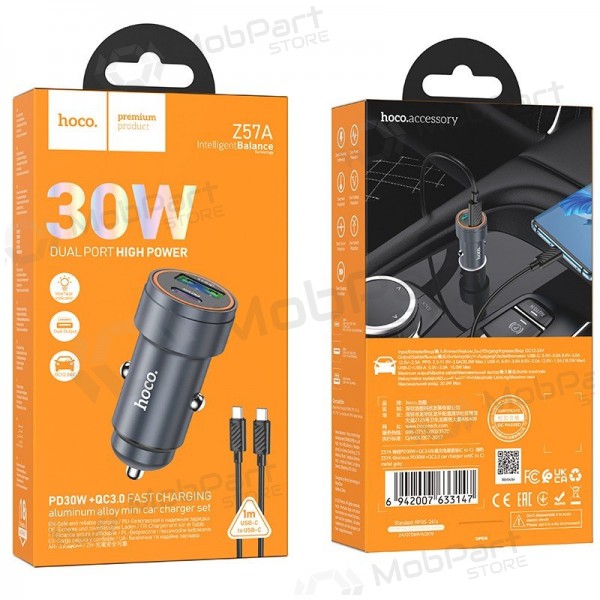 Cargador de coche Hoco Z57A 30 W USB-C + USB-A con cable USB-C de 1 m